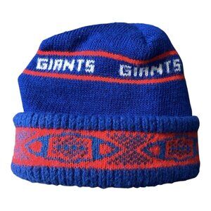 Vintage New York Giants Knit Beanie Hat Blue Red NFL Football Cap Toboggan